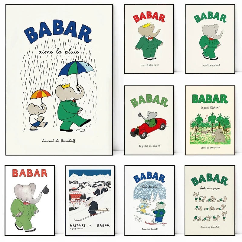 Kids Educational Poster - Gajah Babar Perancis Dongeng Poster Kanvas