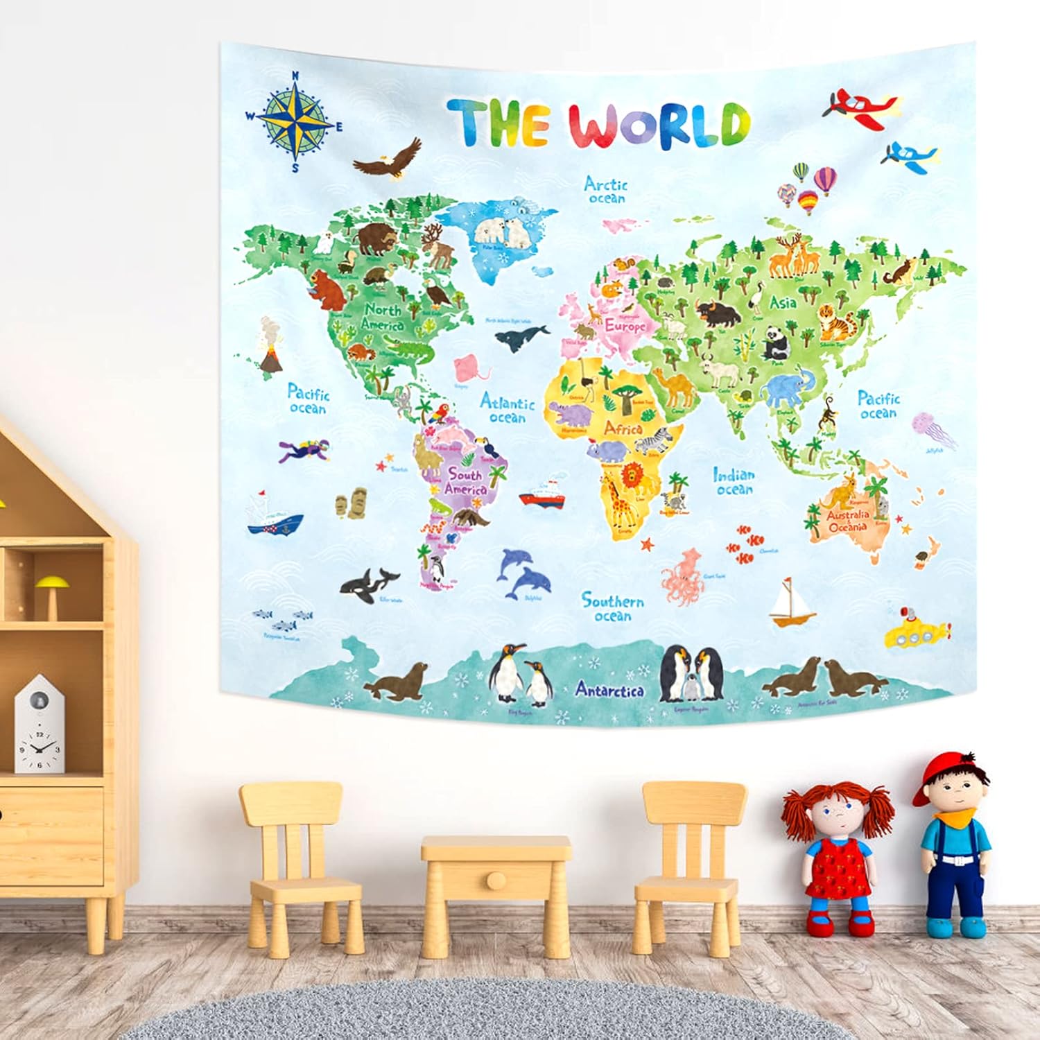 Tapestry Dinding Peta Dunia un - Kids Education Room ulasan dan harga
